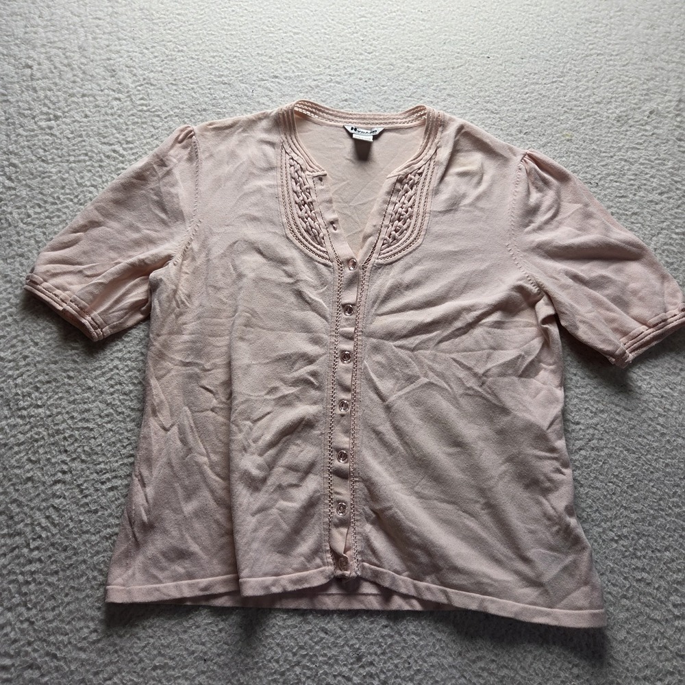 Nygard Collection Cardigan Sweater Womens Large Pink V Neck Short Sleeve Knit